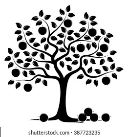 vector apple tree with pile of apples isolated on white background