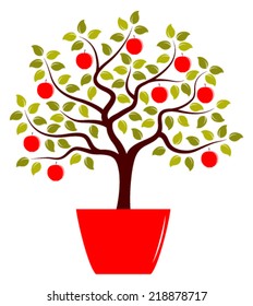 Vector Apple Tree In Pot Isolated On White Background
