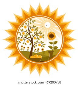 vector apple tree and sunflowers in sun