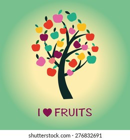 Vector  of  Apple Tree symbol of healthy food and fruits. Nature background