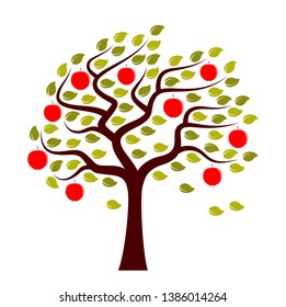 vector apple tree in the wind isolated on white background