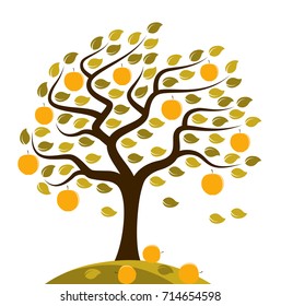 vector apple tree in the wind isolated on white background