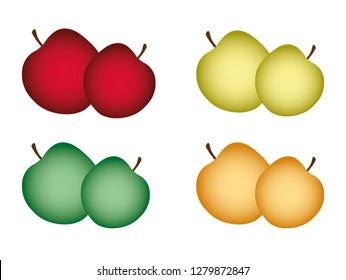 Vector of apples. The apples are red, green, orange and yellow. They are fresh organic apples from the farm.