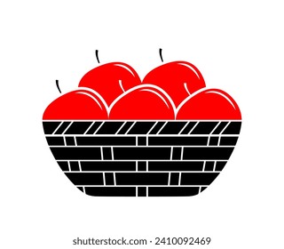 vector apples in wicker bowl isolated on white background