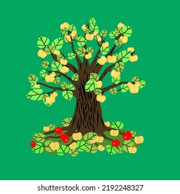 Vector - Appletree illustration with fallen apples, watercolor pattern.