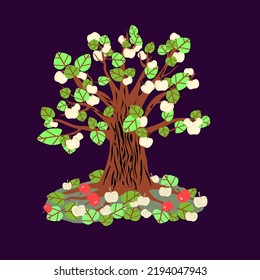 Vector - Appletree illustration with fallen apples, watercolor pattern.