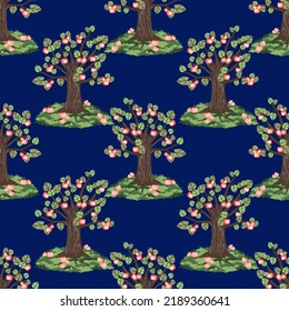 Vector - appletrees seamless pattern, meadow with fallen apples.