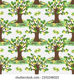 Vector - appletrees seamless pattern, meadow with fallen apples.