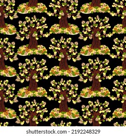 Vector - appletrees seamless pattern, meadow with fallen apples.