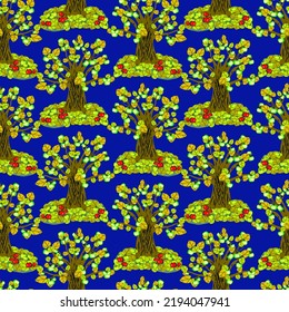 Vector - appletrees seamless pattern, meadow with fallen apples.