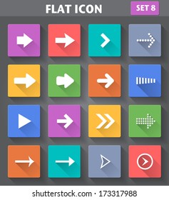 Vector application Arrow Icons set in flat style with long shadows.