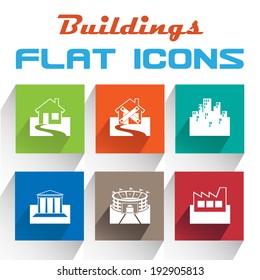 Vector Application Building Icons Set in Flat Design with Long Shadows