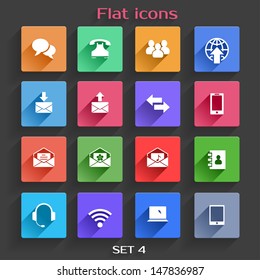 Vector Application  Communication Icons Set in Flat Design with Long Shadows