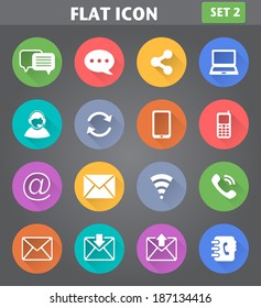Vector application Communication Icons set in flat style with long shadows.