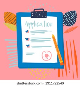 Vector Application Form. Documents with Stamp and Pencil