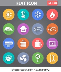 Vector application Heating and Cooling Icons set in flat style with long shadows.