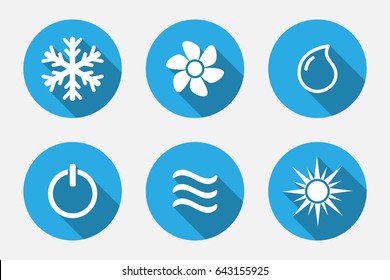 Vector application Heating and Cooling Icons set in flat style with long shadows