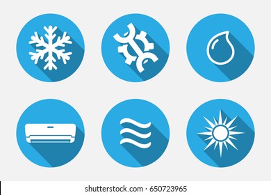 Vector application Heating and Cooling Icons set in flat style with long shadows