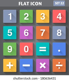 Vector application Numbers and Mathematical Icons set in flat style with long shadows.