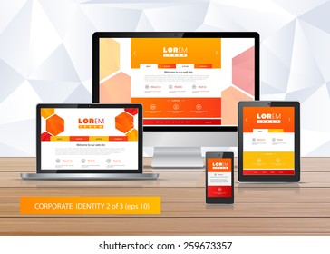 Vector application template design for gadgets with orange, yellow, red elements of structure. Elements of stationery. Eps 10