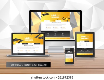 Vector application template design for gadgets with black, yellow  elements of structure. Elements of stationery. Eps 10