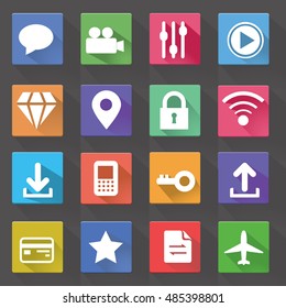 Vector Application Web Icons Set in Flat Design with Long Shadows.