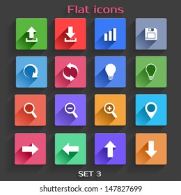 Vector Application  Web Navigation Icons Set in Flat Design with Long Shadows