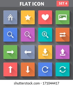 Vector application Web Navigation Icons set in flat style with long shadows.