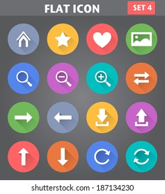 Vector application Web Navigation Icons set in flat style with long shadows.