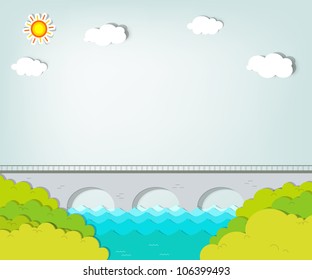 Vector applique. Landscape with bridge