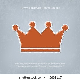 Vector applique style crown icon. Layered, double stitched