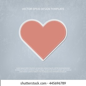 Vector applique style heart icon. Layered, double stitched