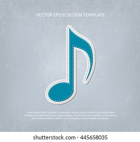 Vector applique style musical note icon. Layered, double stitched