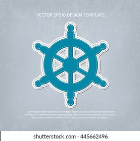 Vector applique style ship's helm icon. Layered, double stitched