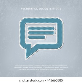 Vector applique style square speech bubble icon. Layered, double stitched