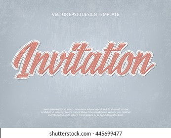 Vector applique style typographic banner. Layered, double stitched. Invitation