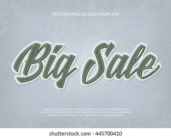Vector applique style typographic banner. Layered, double stitched. Big sale