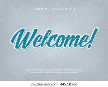 Vector applique style typographic banner. Layered, double stitched. Welcome