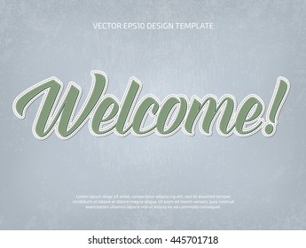 Vector applique style typographic banner. Layered, double stitched. Welcome