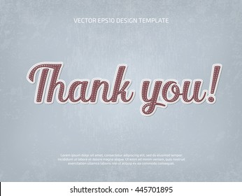 Vector applique style typographic banner. Layered, double stitched. Thank you