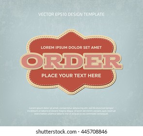 Vector applique style typographic banner. Layered, double stitched. Order