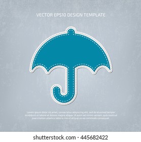 Vector applique style umbrella icon. Layered, double stitched