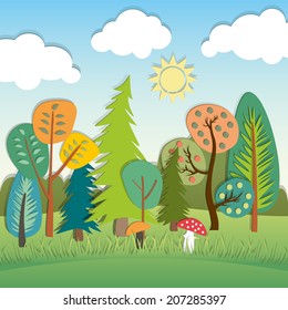 Vector applique with summer cartoon landscape