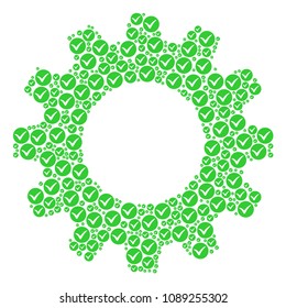 Vector apply icons are grouped into gear combination. Technical design concept constructed of apply elements.