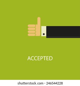 Vector approved illustration. Hand with thumb up. Positive concept