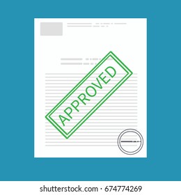 Vector Approved paper document concept. Green Approved stamp on worker profile. Vector flat illustration. -stock vector