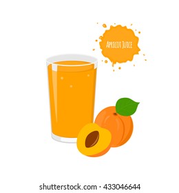 Vector apricot juice isolated on white background. Yummy apricot and juicy slices for package design and labels.