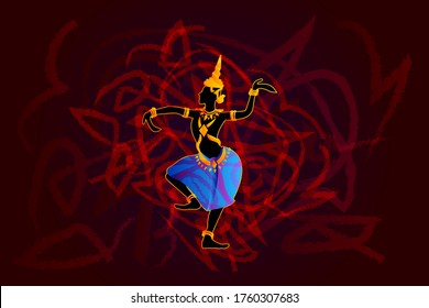 Vector, Apsara Dancing isolation, Flat Design over abstract background, Cambodia