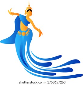 Vector, Apsara Dancing isolation over white background, Flat Design, Cambodia