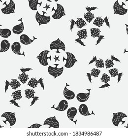 Vector aqua black and white floral seamless pattern background